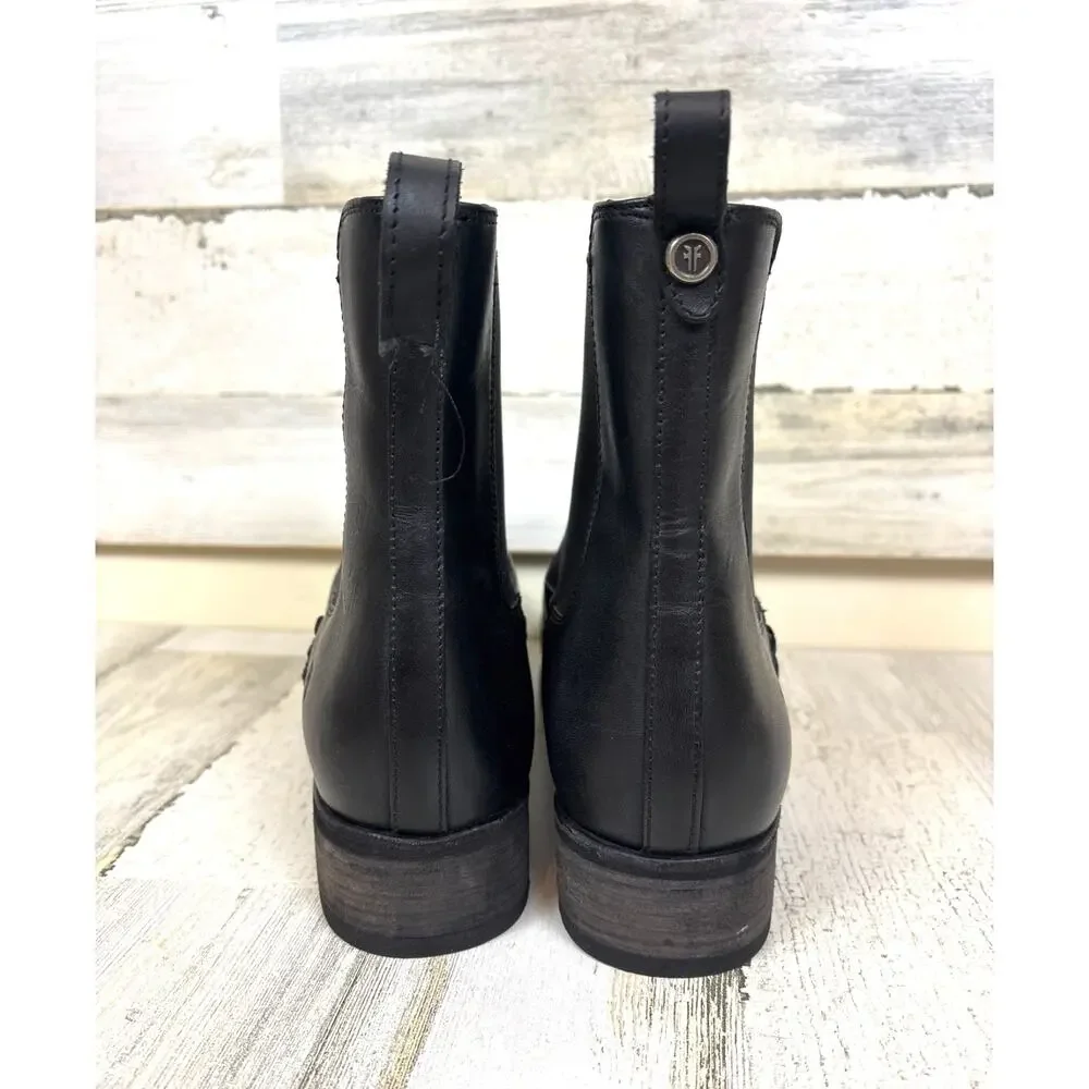 Frye Womens 12 Melissa Black Leather Slip On Lug Low Heel Chelsea Ankle Boots - Picture 4 of 9